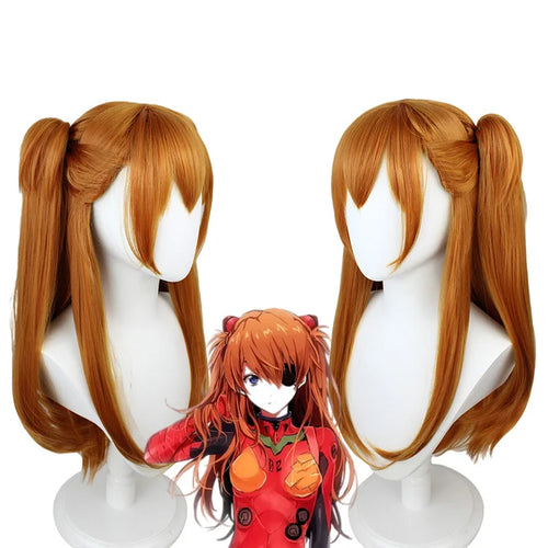 Anime Mingrixiang cos Wig Double Ponytail Clamp Wig  Asuka Cosplay Wigs Heat Resistant Synthetic Hair Halloween Party Wigs