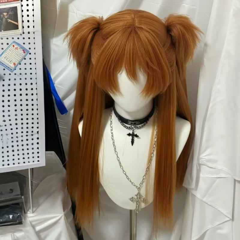 Anime Mingrixiang cos Wig Double Ponytail Clamp Wig  Asuka Cosplay Wigs Heat Resistant Synthetic Hair Halloween Party Wigs
