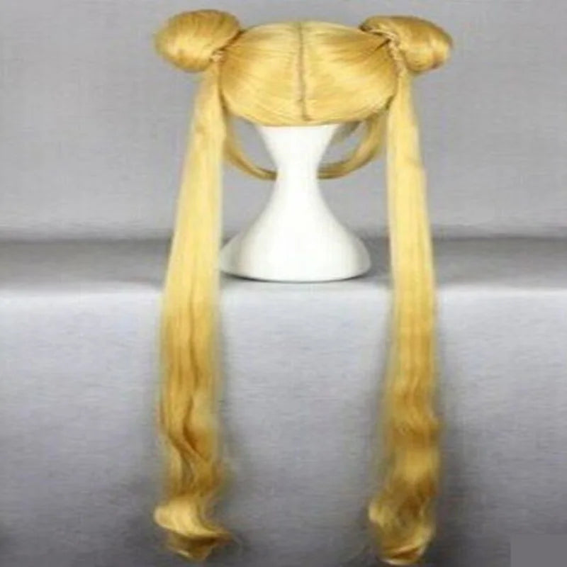 Synthetic Hair Wig  Sailor Moon Blonde Two Braids Long Wavy Cosplay Wig  for Girls Costume Party